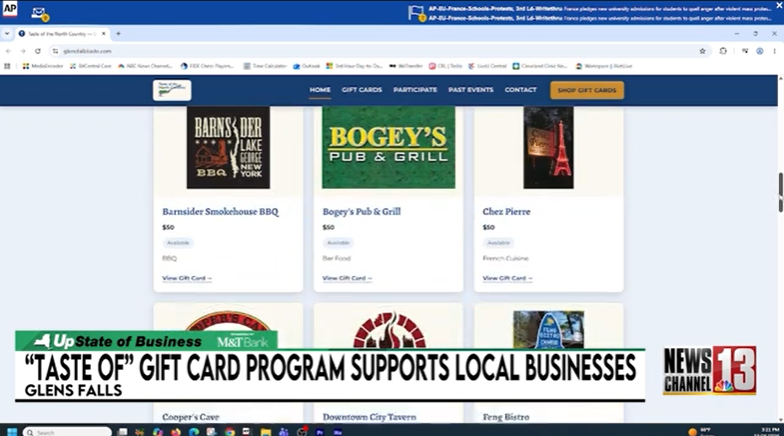 Taste of the North Country gift cards support 15 local restaurants — WNYT NewsChannel 13 (Albany)